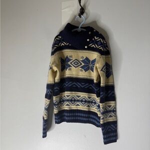 NWT Polo Ralph Lauren Girls Fair Isle Wool Blend Turtleneck Sweater Blue Large